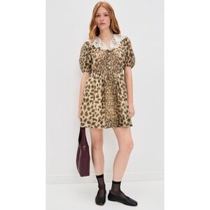 Sea New York Claude Print Lace Collared Dress in Leopard Print Size 0